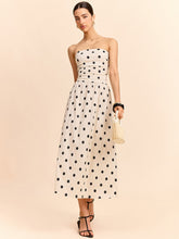 Strapless Polka Dot Ruched Midi Dress