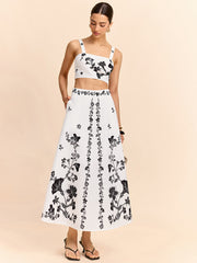 Floral Embroidered Crop Top and Midi Skirt Set