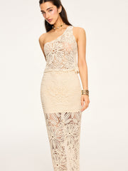 One-Shoulder Crochet Crop Top and Maxi Skirt Set