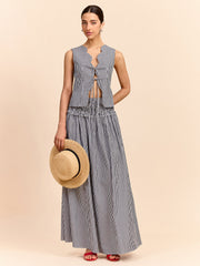 Striped Tie-Front Top and Skirt Set