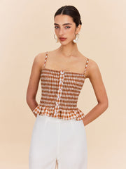 Gingham Smocked Peplum Cami Top