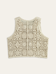 Crochet Knit Vest with Button Front