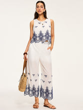 Embroidered Cropped Top and Wide-Leg Pants Set