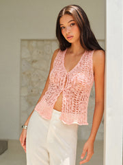 V-Neck Semi-Sheer Sleeveless Vest