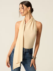 Halter Backless Top with Draped Scarf Detail