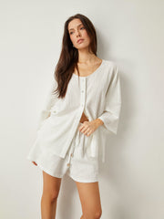 Button-Front Loose-Fit Shorts Set