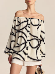 Patterned Off-Shoulder Blouse