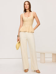 Zip-Front Peplum Knit Top