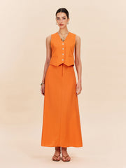 Cotton & Linen Pocket Detail Skirt Set