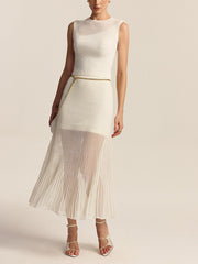 Semi-Sheer Pleated Midi Skirt