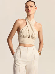 Linen & Cotton Halter Crop Top