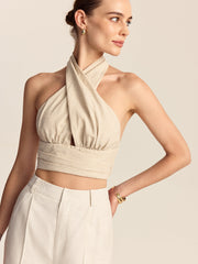Linen & Cotton Halter Crop Top