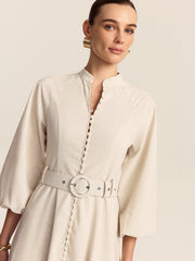 Belted Button Front Maxi Dress