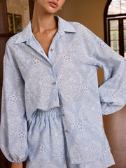 Textured Embroidered Fabric Shorts set