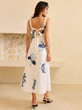 Tropical Print Square Neck Midi Dress