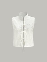 Sleeveless Eyelet Lace-Up Crop Top