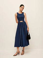 Denim Cut-Out Midi Dress