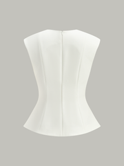 Sleeveless Peplum Top with Metal Buttons