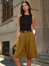 Belted Mid-Waisted Pleated Shorts