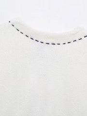 Short-Sleeved Cropped Cardigan with Contrast Stitching