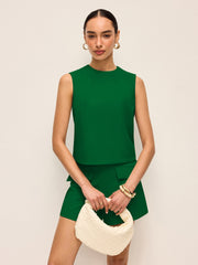 Minimalist Back Button Sleeveless Shorts Set