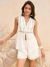 Linen & Cotton Lace Trim Tie-Front Shorts Set