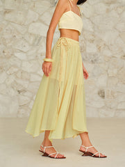 Drawstring Waist Maxi Skirt