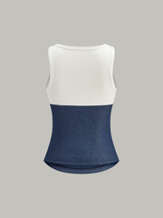 Cotton-Paneled Faux Denim Tank Top