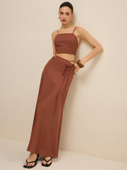 Cut-Out Waist Tie-Detail Skirt Set