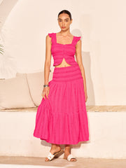 Ruched Crop Top And Maxi Skirt Set