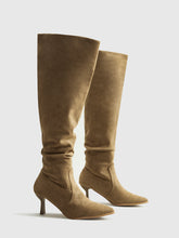 Suede Ruched Knee-High Boots