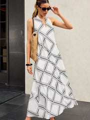 Geometric Print Halter Maxi Dress