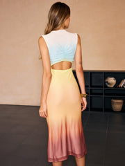 Gradient Mesh Backless Maxi Dress