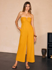 Strapless Ruched Wide-Leg Jumpsuit