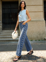 Buttoned Side Detail Pocketed Jeans