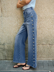 Buttoned Side Detail Pocketed Jeans