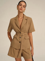 Short-Sleeved Belted Blazer