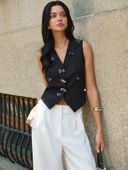 Metal Decor V-Neck Vest
