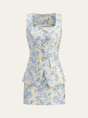 Jacquard Square-Neck Decor-Pockets Skirt Set