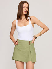 Cotton & Linen Asymmetrical Wrap-Front Skorts