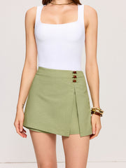 Cotton & Linen Asymmetrical Wrap-Front Skorts