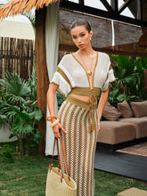 Crochet Stripe Skirt Set With Tassel Tie Waist