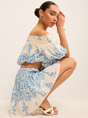 Floral Off-Shoulder Crop Top and Cinching Skirt Set
