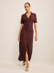 Pocketed Button-Front Maxi Dress