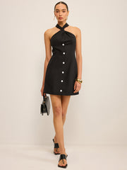 Halter Neck Button-Front Mini Dress