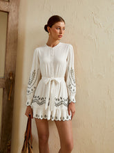 Linen & Cotton Embroidered Belted Mini Dress