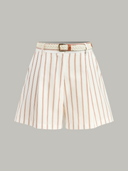 Belted Striped Shorts Set