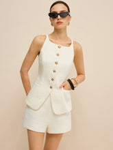 Pocketed Tweed Metal Button Shorts Set