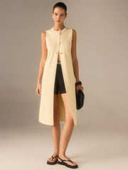 Sleeveless Knit Midi Top with Metal Button Front