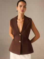 Metal Button Knitted Sleeveless Blazer